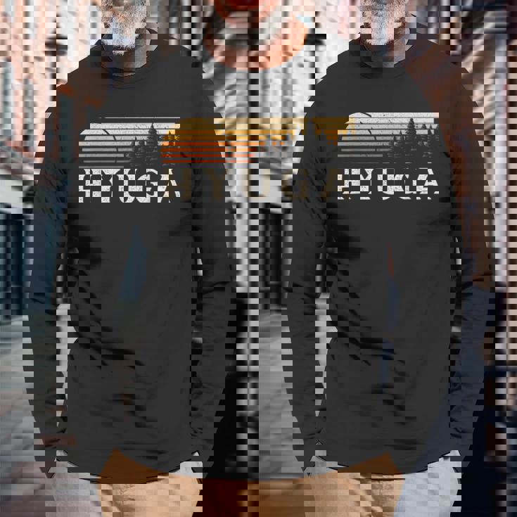 日向 日本 エバーグリーン ヴィンテージ サンセット 長袖Tシャツ 高齢者への贈り物