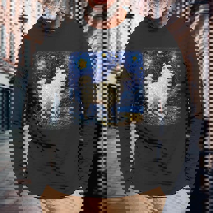 星月夜の犬 ヴァン・ゴッホ サモエド 長袖Tシャツ 高齢者への贈り物