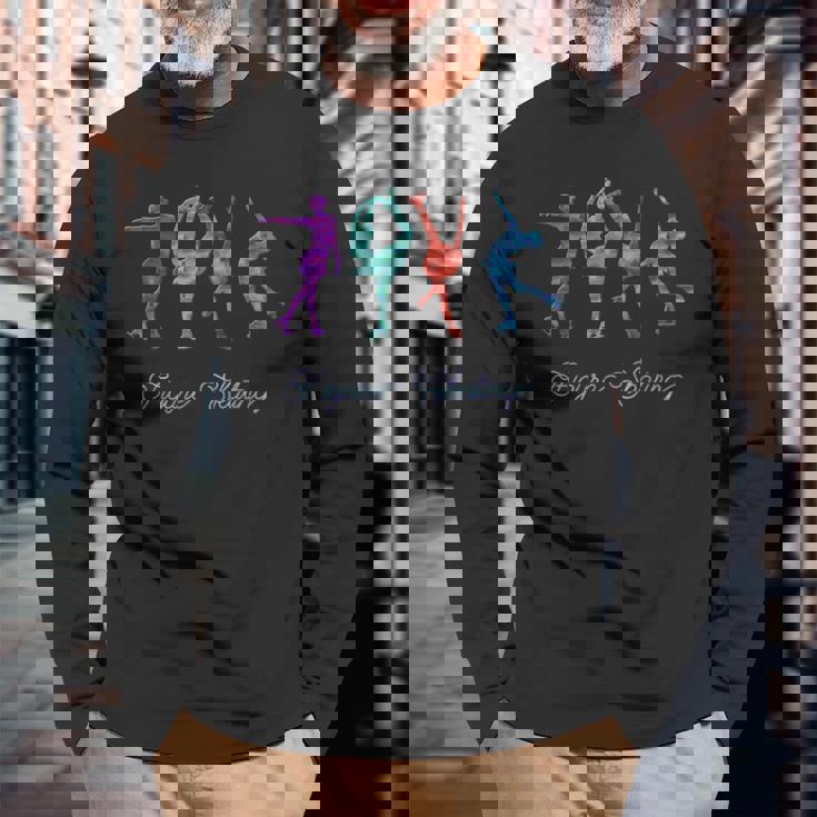 水彩 フィギュアスケート スパイラル レイバック ビールマン 長袖Tシャツ 高齢者への贈り物