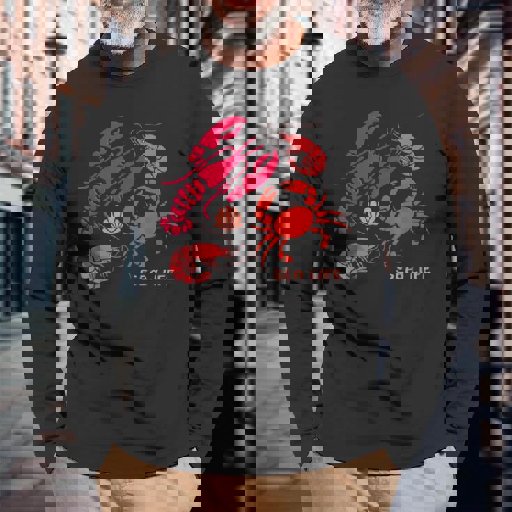 海洋生物、ロブスター、カニ、エビ、カミ、海洋、シーフード 長袖Tシャツ 高齢者への贈り物