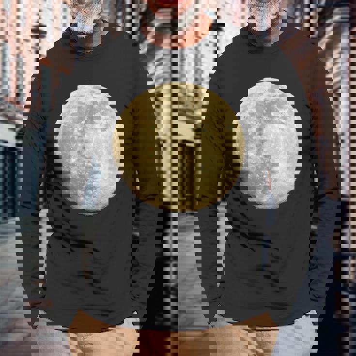 満月 夜空 月 長袖Tシャツ 高齢者への贈り物