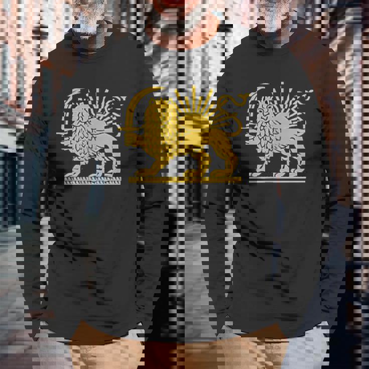 無料のイランライオンと太陽の旗 – ペルシャの遺産シンボルデザイン 長袖Tシャツ 高齢者への贈り物