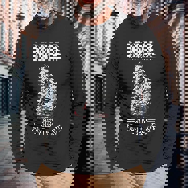 犬のmmaファイター フリーファイティングピットブル 長袖Tシャツ 高齢者への贈り物