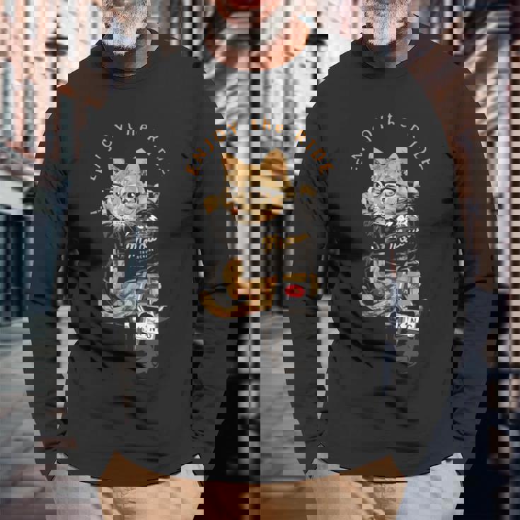 猫 おもしろ バイク オートバイ ねこ ライダース バイカー 面白い ネコ 長袖tシャツ 長袖Tシャツ 高齢者への贈り物