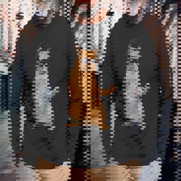 猫エアギター 長袖Tシャツ 高齢者への贈り物