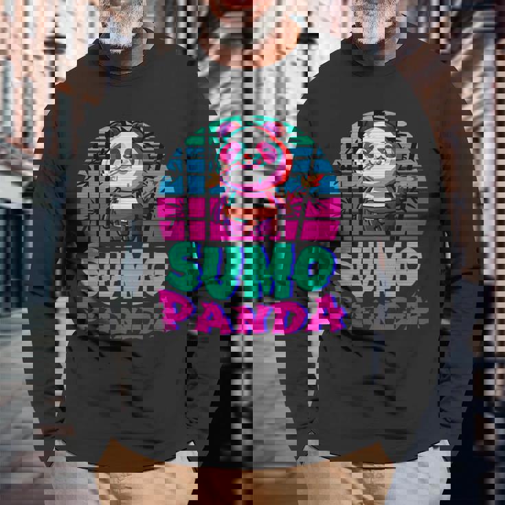 相撲パンダ力士ベーパーウェーブ和風美学 長袖Tシャツ 高齢者への贈り物