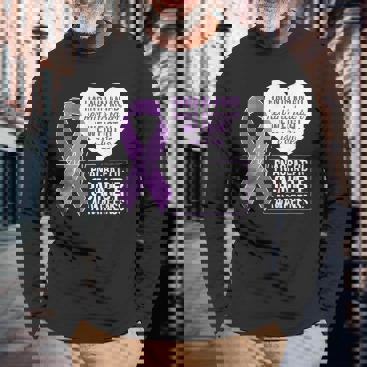 膵臓がん啓発 ハートトゥハート パープルリボン 長袖Tシャツ 高齢者への贈り物