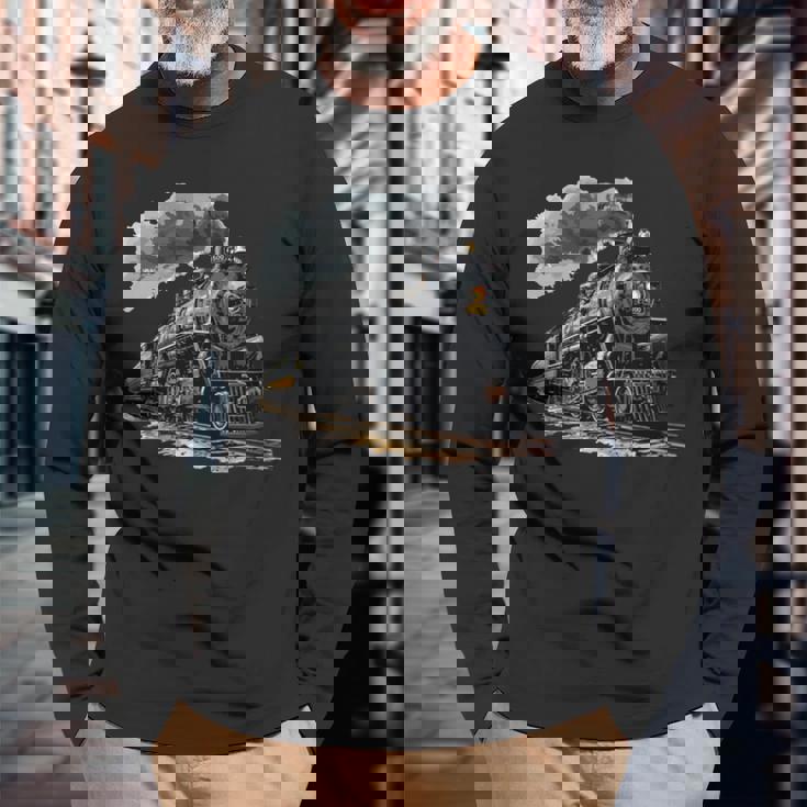 蒸気機関車 鉄道 機関車 ギフト 蒸気機関車 長袖tシャツ 長袖Tシャツ 高齢者への贈り物