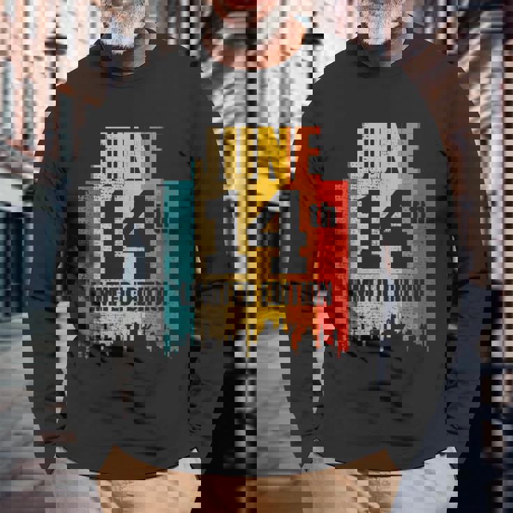 誕生日 6 月 14 日 レトロ ヴィンテージ 長袖Tシャツ 高齢者への贈り物