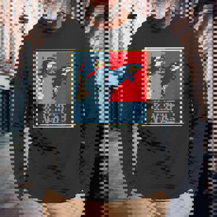 面白tシャツ 海 シャチ おもしろ かわいい グッズ 服 ネタ メンズ オリジナル 夏 生き物 レトロ 長袖Tシャツ 高齢者への贈り物