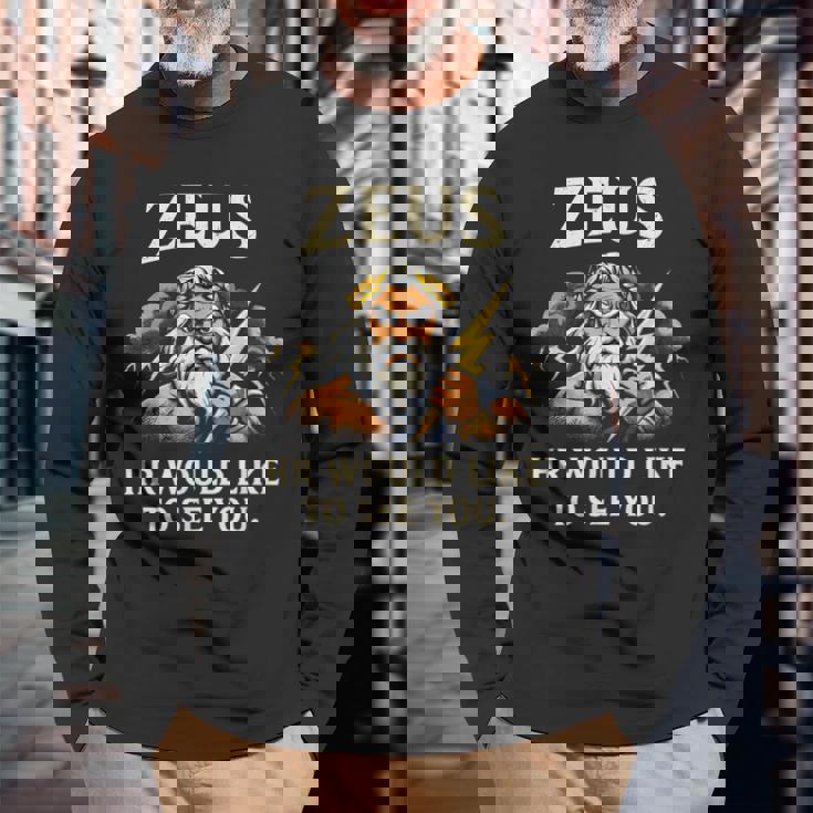 面白いゼウス・ミーム-古代ギリシャの神-ギリシャ神話 長袖Tシャツ 高齢者への贈り物