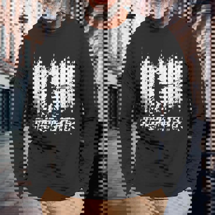 面白い消防士消防チーム消防団 長袖Tシャツ 高齢者への贈り物