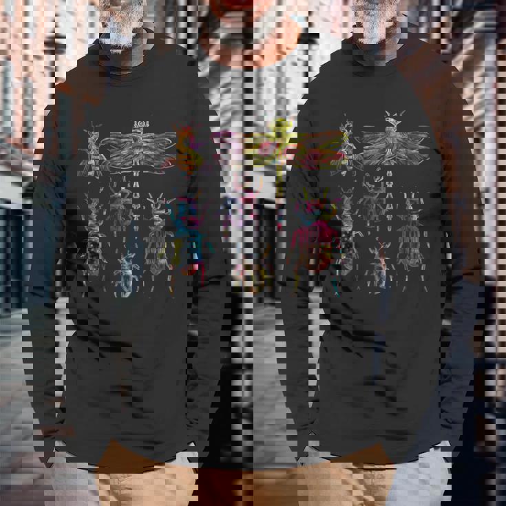 鮮やかなカラフルな昆虫 – 虫好き昆虫学者グラフィック 長袖Tシャツ 高齢者への贈り物