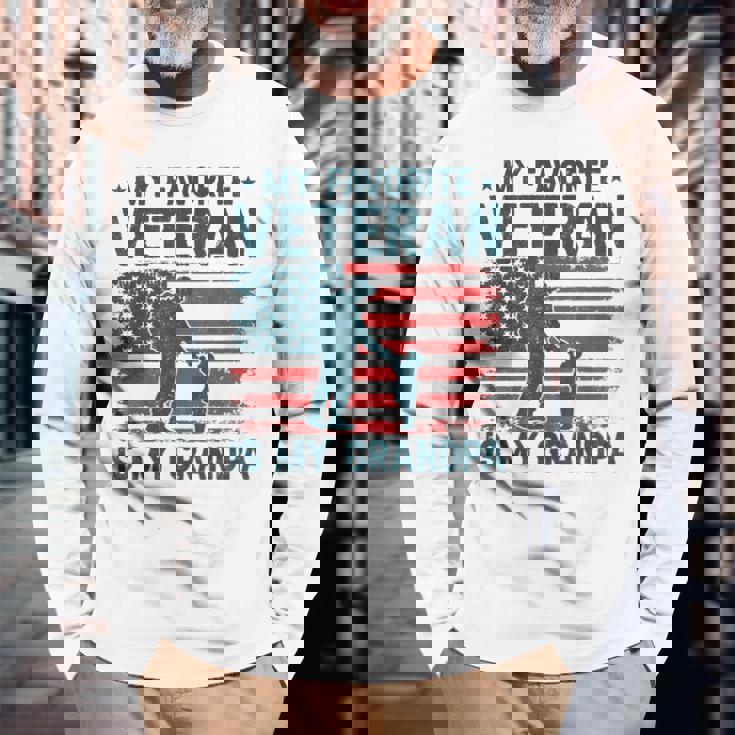 My Favorite Veteran Is My Grandpa Veterans Day Military Papa Long Sleeve T-Shirt Gifts for Old Men