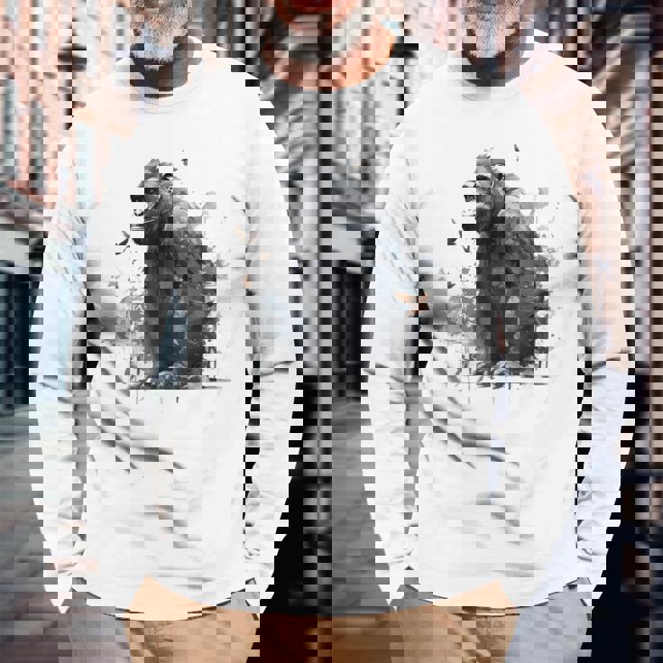 Gorilla Lover アートワーク 鳥 動物 モチーフ ゴリラ 長袖Tシャツ 高齢者への贈り物