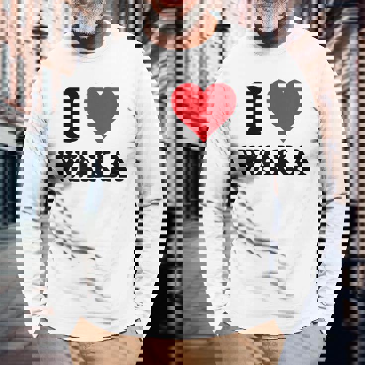 I Heart Waka ファーストネーム I Love パーソナライズ 長袖Tシャツ 高齢者への贈り物