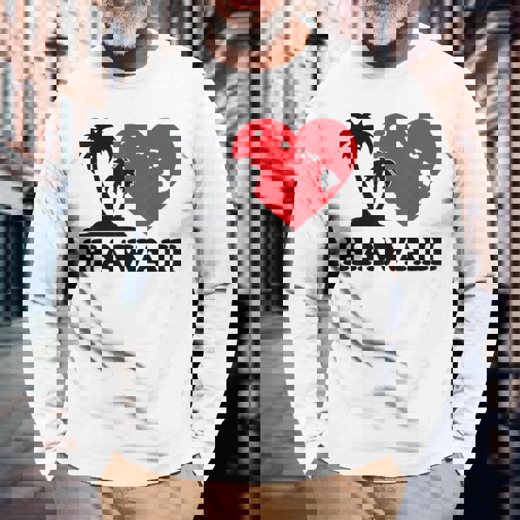 I Love Hawaii ハワイアンハートパーム レディース メンズ ボーイズ ガールズ 長袖Tシャツ 高齢者への贈り物