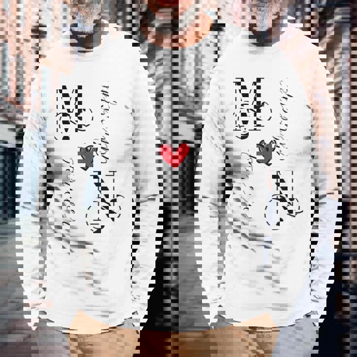 M & N カップル イニシャル 結婚式 記念日 新築祝い 長袖Tシャツ 高齢者への贈り物