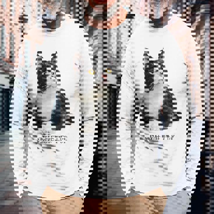 Mischief In Fur 猫写真 ハチワレ猫 黒白猫 猫好き ネタ 猫しもべ 猫飼い 猫依存症 長袖tシャツ 長袖Tシャツ 高齢者への贈り物