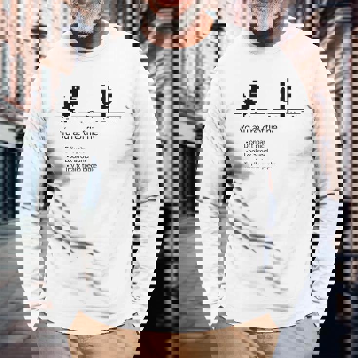 You Are Offline Low Resolution Pixel Dinosaurcreen 長袖Tシャツ 高齢者への贈り物