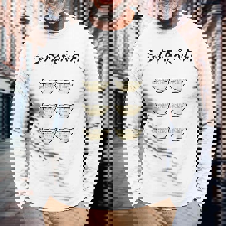 【シックスパック 餃子】ギョーザ 6個 筋肉 食べ物 おもしろ 腹筋 筋トレ ダイエット 面白い ギャグ ネタ ウケ狙い 長袖Tシャツ 高齢者への贈り物