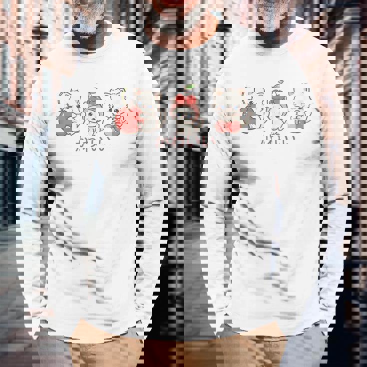 かわいい ねこ さくらんぼ カワイイ 日本風 キャット カートゥーン 長袖Tシャツ 高齢者への贈り物