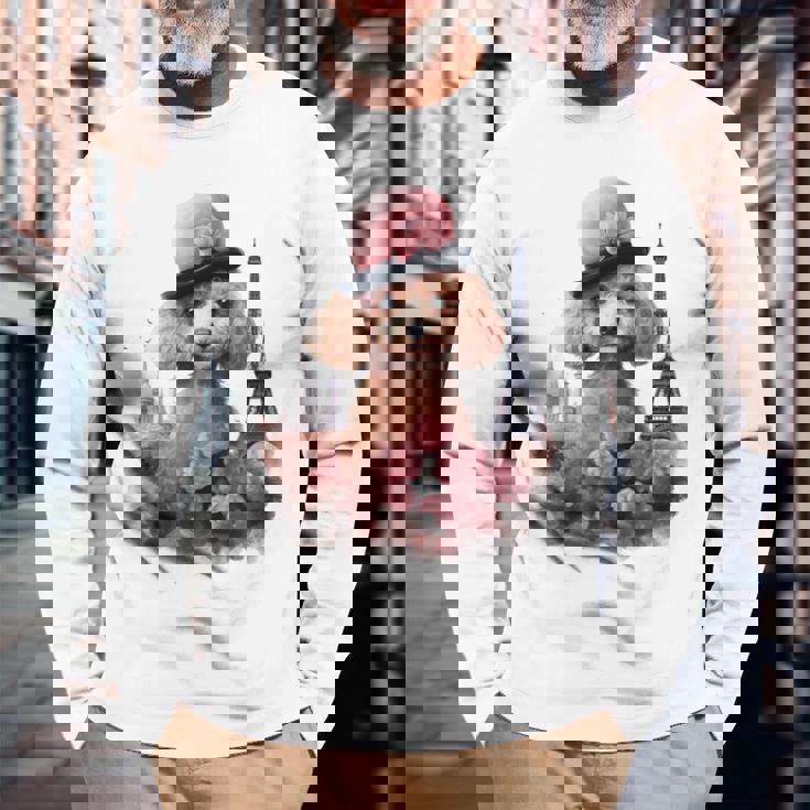 かわいい フランス パリ エッフェル塔 トイプードル パリジャンプードル 長袖tシャツ 長袖Tシャツ 高齢者への贈り物