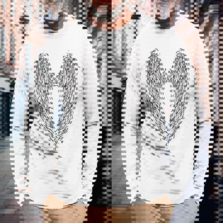 かわいい天使の羽 長袖Tシャツ 高齢者への贈り物