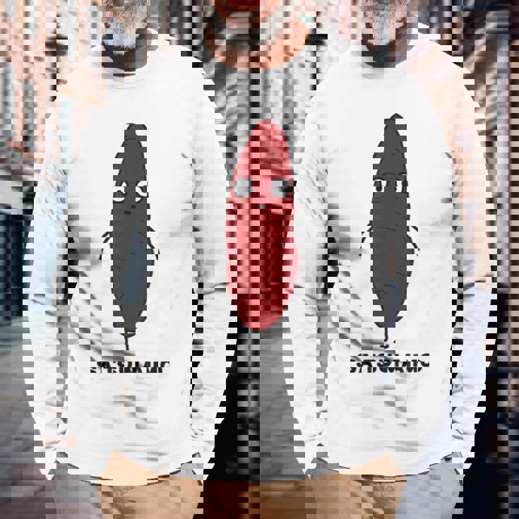 さつまいも 顔 イラスト かわいい おもしろ 簡単 シンプル ゆるい 野菜 長袖Tシャツ 高齢者への贈り物