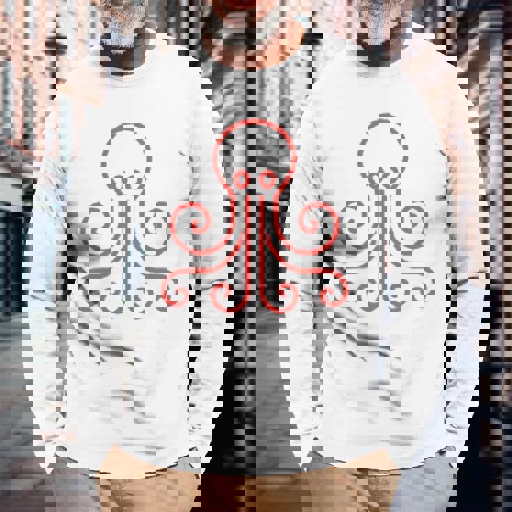 イカ 動物 面白い小さなタコ シンプルなイカ 長袖Tシャツ 高齢者への贈り物