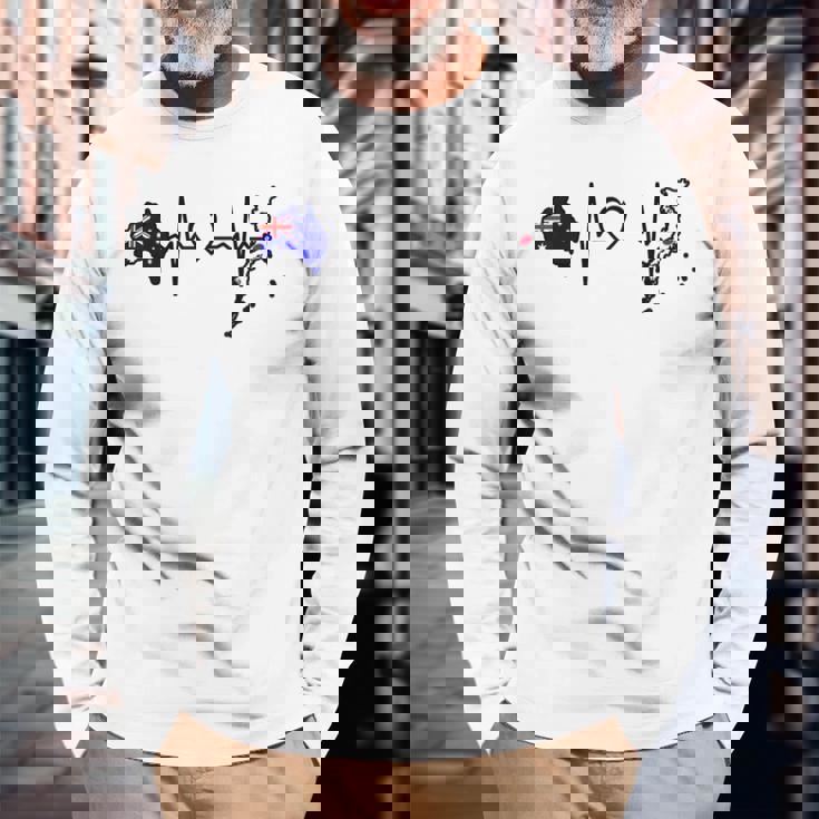 オーストラリア 日本 ハートビート オーストラリア 日本国旗 長袖Tシャツ 高齢者への贈り物