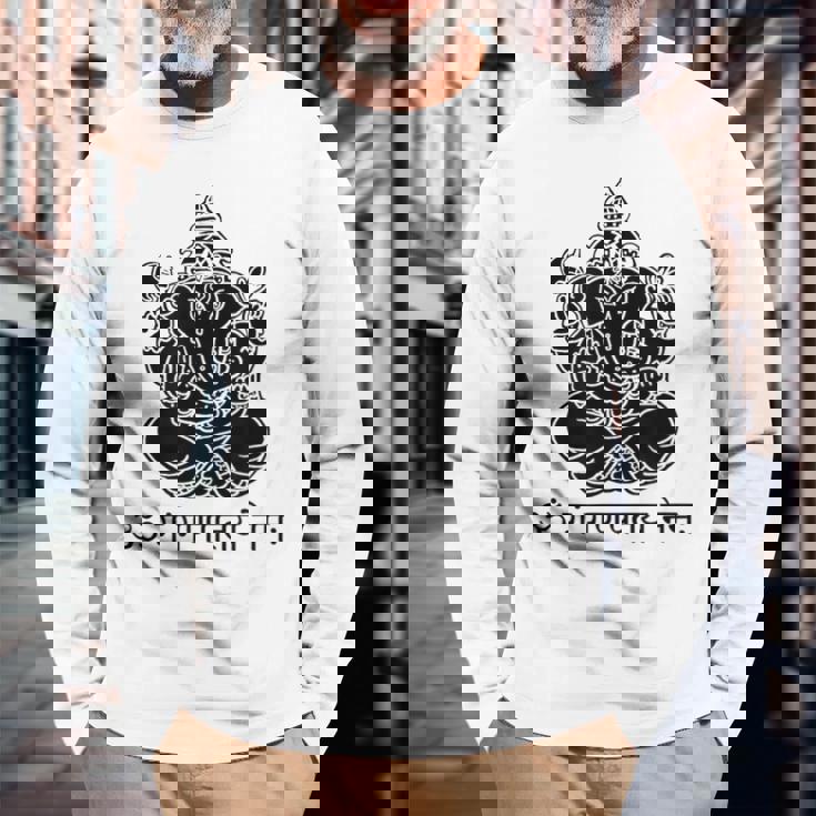 ガネーシュtシャツ サンスクリット語 ガネーシャマントラ 長袖Tシャツ 高齢者への贈り物