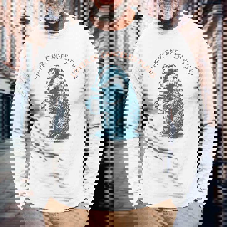 キャンセルされた計画の恋人 コーヒーを飲むアナグマ 長袖tシャツ 長袖Tシャツ 高齢者への贈り物