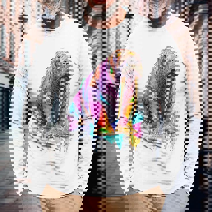 セイウチ 動物 モチーフ イラスト セイウチ 長袖Tシャツ 高齢者への贈り物