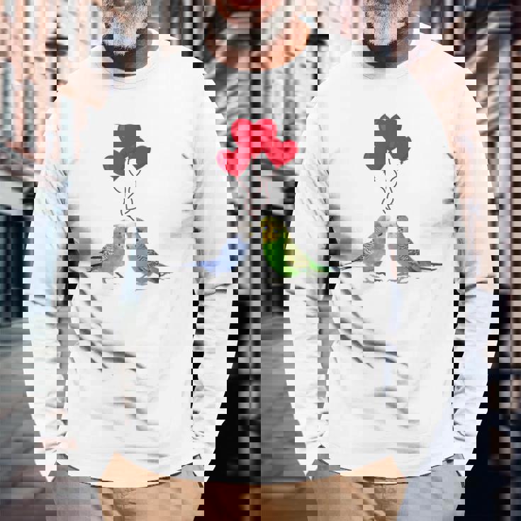 セキセイインコ、面白い鳥、楽しい、セキセイインコ 長袖Tシャツ 高齢者への贈り物