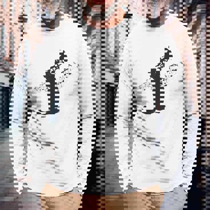 トランペット奏者猫 長袖Tシャツ 高齢者への贈り物