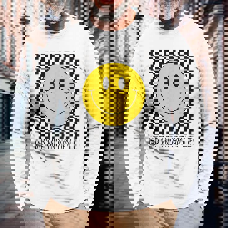 ハッピーマインド ハッピーライフ 70年代 スマイルチェック ハッピースマイルフェイス 長袖Tシャツ 高齢者への贈り物