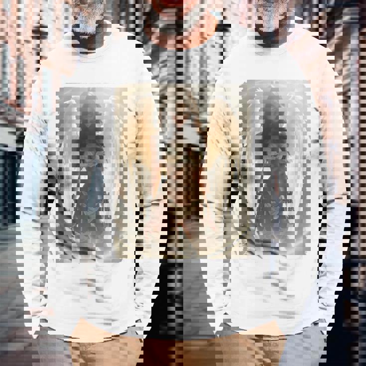 バックプリントtシャツ セクシーなブルネットエンジェルピンナップガール 長袖tシャツ 長袖Tシャツ 高齢者への贈り物