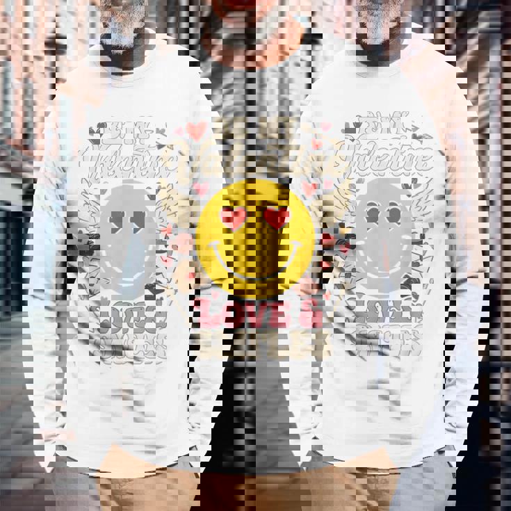 バレンタイン スマイルフェイス ハート 翼 かわいい 愛 チョコレート 長袖Tシャツ 高齢者への贈り物