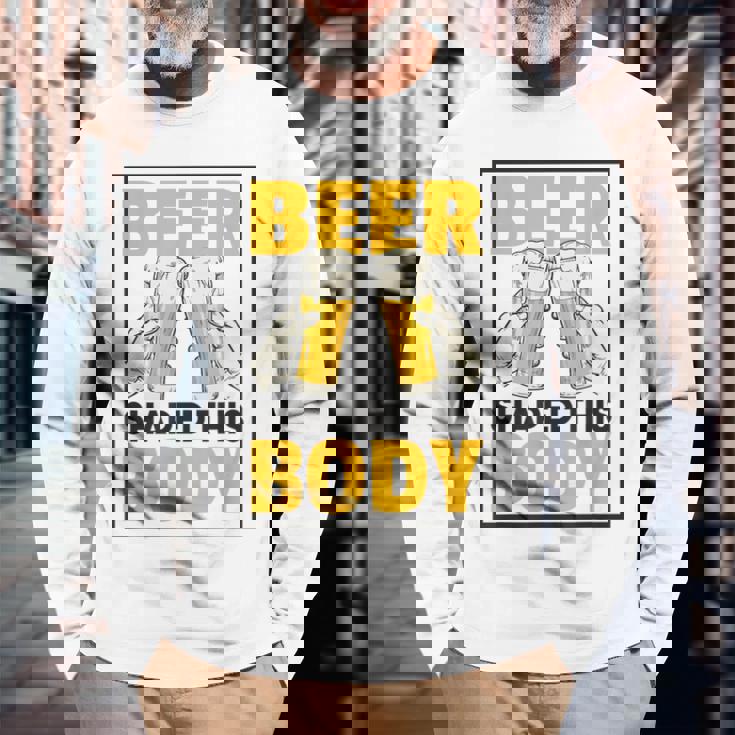 ビールがこの体を作る 面白いビール腹 長袖Tシャツ 高齢者への贈り物