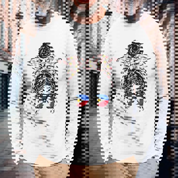 フィリピン 散らかった団子 バンダナ付き フィリピン国旗グラス 長袖tシャツ 長袖Tシャツ 高齢者への贈り物