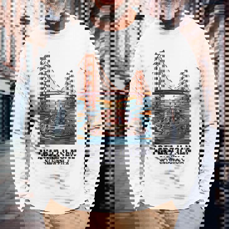 ヴィンテージ アルカトラズ島 サンフランシスコ ゴールデンゲート ベイエリア 長袖Tシャツ 高齢者への贈り物