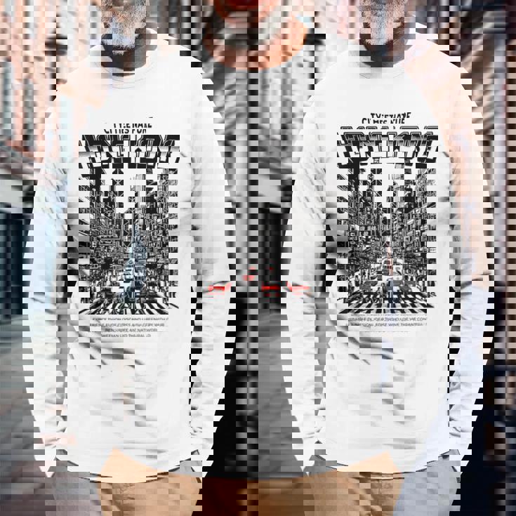 ヴィンテージ 香港 ストリート シーン 赤 タクシー 九龍 Hkg アジア 長袖Tシャツ 高齢者への贈り物