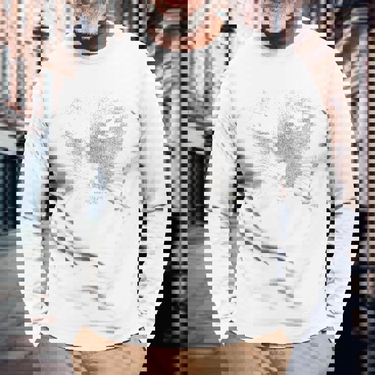 煙草の肖像画と猫ノワール猫 長袖Tシャツ 高齢者への贈り物