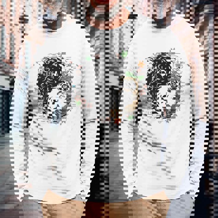 狸と狐 太極図 たぬき きつね 長袖Tシャツ 高齢者への贈り物