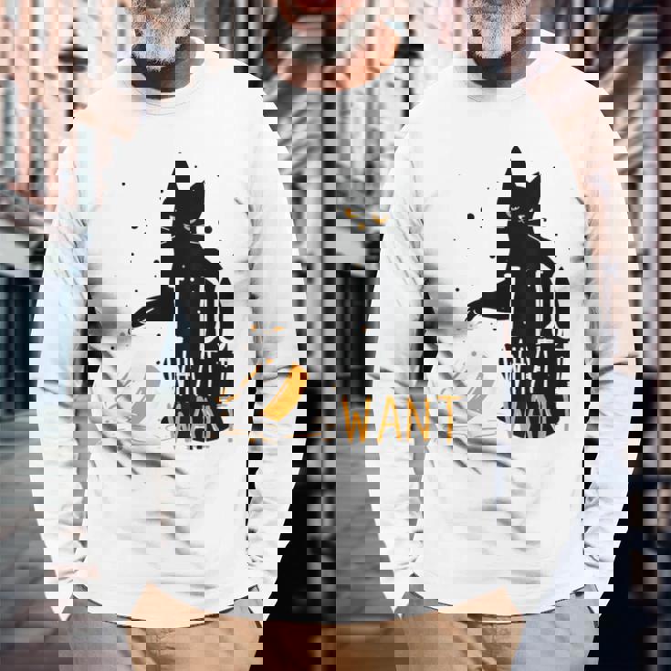 私は何をしたい黒猫カップ面白いグラフィック猫愛好家 長袖Tシャツ 高齢者への贈り物