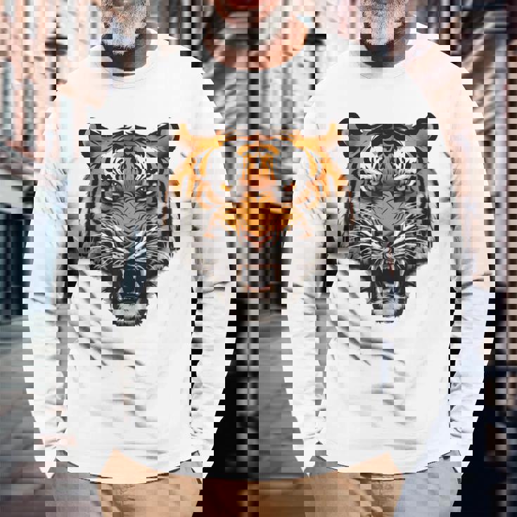 虎の肖像画 虎の恋人 野生動物 森の恋人 長袖Tシャツ 高齢者への贈り物