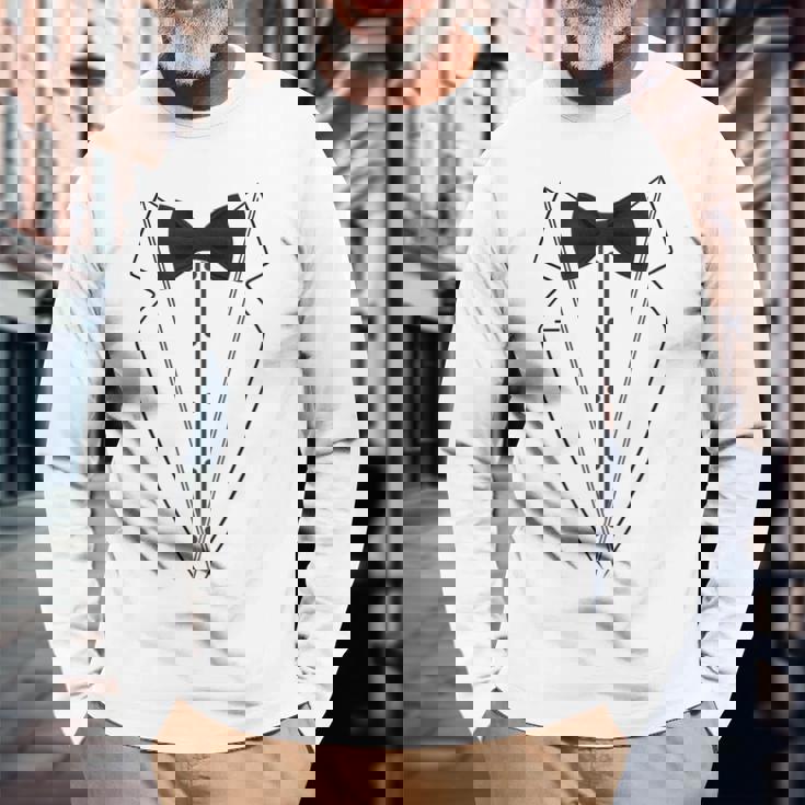 蝶ネクタイ付きホワイトtシャツ タキシード 面白いシャツ 長袖Tシャツ 高齢者への贈り物