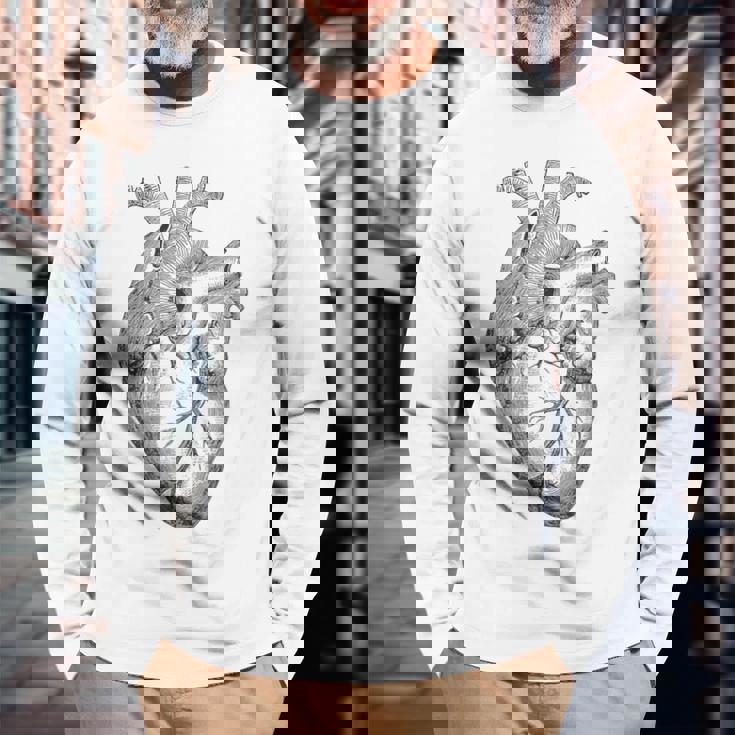 解剖学的に正しい人間の心臓tem Aorta Cardio 長袖Tシャツ 高齢者への贈り物