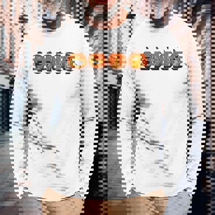 車の警告灯 面白いメカニック ハロウィン パンプキン オレンジ 長袖Tシャツ 高齢者への贈り物